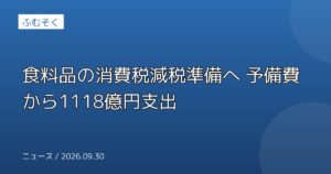 食料品の消費税減税準備へ 予備費から1118億円支出