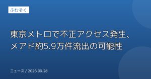東京メトロで不正アクセス発生、メアド約5.9万件流出の可能性